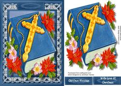 Beautiful Cross, Bible, and Poinsettias 