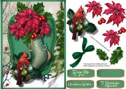 Beautiful Cardinal and Poinsettias on a Christmas Stocking