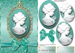 Beautiful Cameo on Aqua and French Lace 