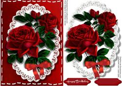 Beautiful Red Roses on Butterfly Lace with Stitching