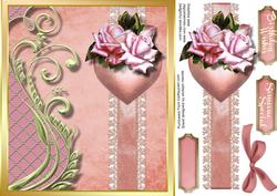 Beautiful Heart with Roses on a Lace Ribbon, Pink