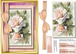 Beautiful Pink Roses in a Gold Frame with a Ribbom Bow