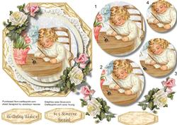 Lovely Octagonal Card Front with Vintage Girl