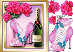 Beautiful Hot Pink Roses with Shoes and Bubbly