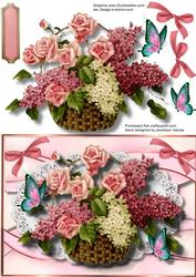 Beautiful Basket of Pink Lilac and Roses