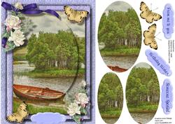 Lake Scene with Roses and Butterflys