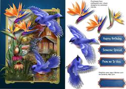 Beautiful Bird of Paradise Flower and Blue Birds