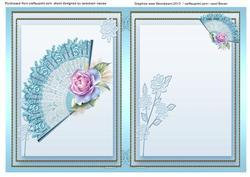 Incert with Aqua Filagree Fan and Roses