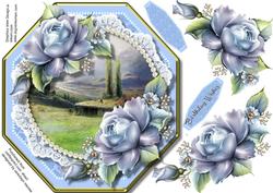 Beautiful Octagonal Card with Blue Roses