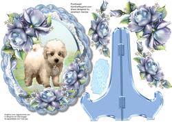 Beautiful Oval Plate and Stand with Pup and Roses