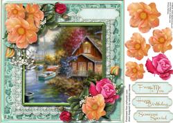 Beautiful Apricot Roses and Water Scene