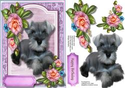 Beautiful Schnauzer Dog with Camellias 
