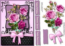 Lovely Deep Pink Roses on Black and Pink Bracket