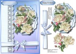 Cream Roses on a Lovely Plaque with Lace