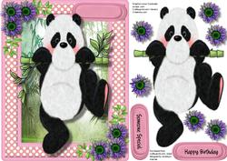 Lovely Pink Panda Swining on a Cane 