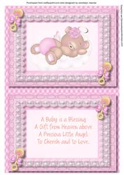 Incert Pink . Teddy in Clouds, , with Verse