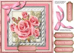 Beautifu 8x8 Card with Stunning Pink Roses , 3
