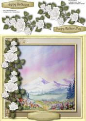 Beautiful Alpine Scene and White Roses