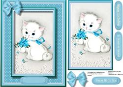 Little White Kitten with Forgetme Nots