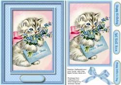 Little Kitty with His Letter and Flowers