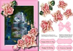 Beautiful Pink Roses and Fantasy Scene
