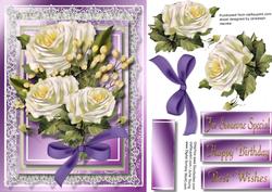 Beautiful White Roses on Lilac Frame