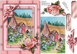 Beautiful Thatched Cottage and Pink Roses