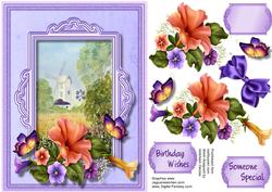 Beautiful Windmill, with Petunias and Butterrly's