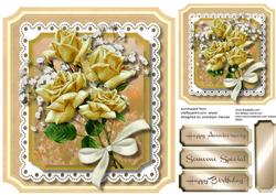 Beautiful Gold Roses on a Shaped Card .