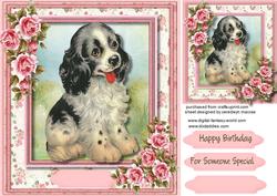 Beautiful Spaniel with Pink Roses