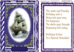 Granddad, Tall Ships Topper with Incert and Verse