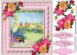 Beautiful Flowers Scene in a Scalloped Frame 