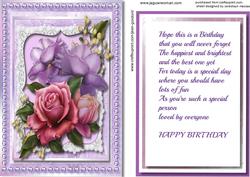 Topper with Verse and Incert , Lilac Roses and Pearls