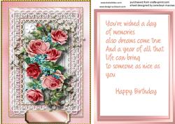 Topper, with Incert Andf Lace , Pink Roses and Lace 