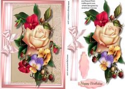 Beautiful Pansy's and Roses in a Gold Frame