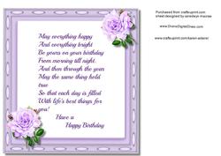 Incert, Birthday, with Verse and Lilac Roses