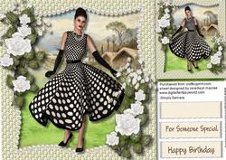 Lovely Lady in a Polka Dot Dress with White Roses