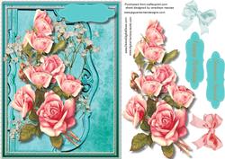 Beautiful Jade Green Envelope Card with Pink Roses