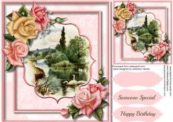 Beautiful Scene with Swans and Roses