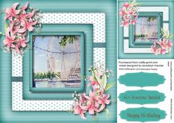 Beautiful Aqua Scene with Flowers