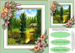 Beautiful Lake Scene with Fleursdelaforet Flowers