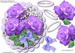 Topper or Easel Lovely Lilac Roses on Scalloped Polka Dot