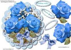 Topper or Easel , with Blue Roses on a Polka Dot Frame