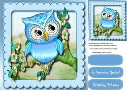 Lovely Cute Blue Owl in a Tree