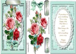 Lovely Aqua D.l with Mixed Roses and Verse 