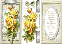 Lovely Buff D,l, with Yellow Roses and Verse