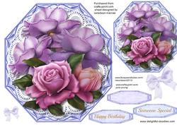 Lovely Lilac Octagonal Card with Beelop Roses 