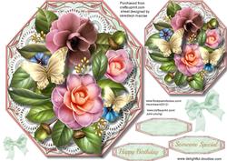 Beautiful Octagonal with Camellias and Golden Butterfly's
