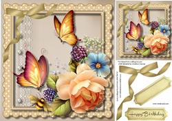 Lovely Yellow Roses Ina Scalloed Frame with Golden Butterfly