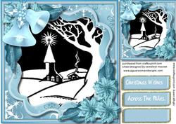 Lovely Aqua Christmas Card with Monocrome Scene